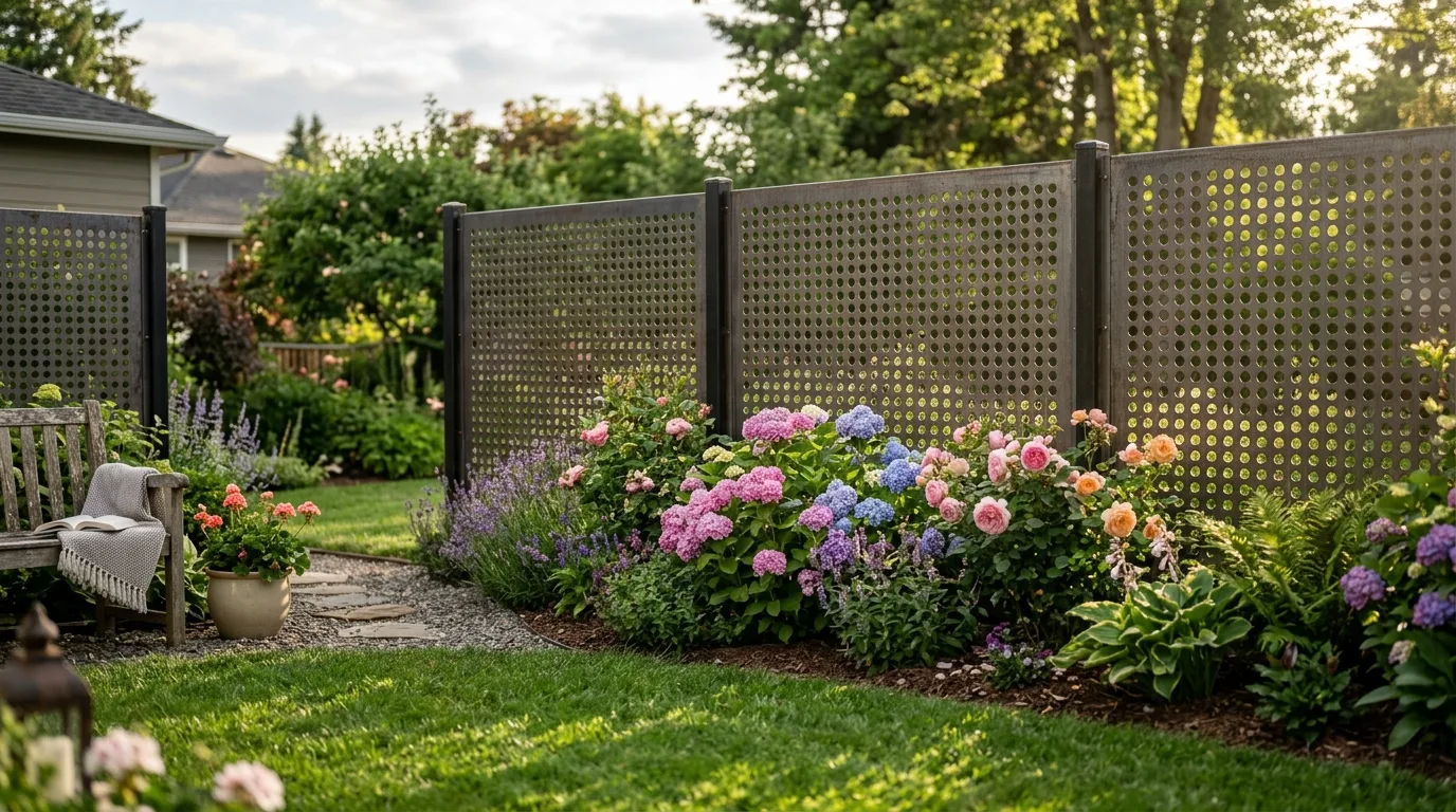Backyard With Perforated Sheet Metal Fence